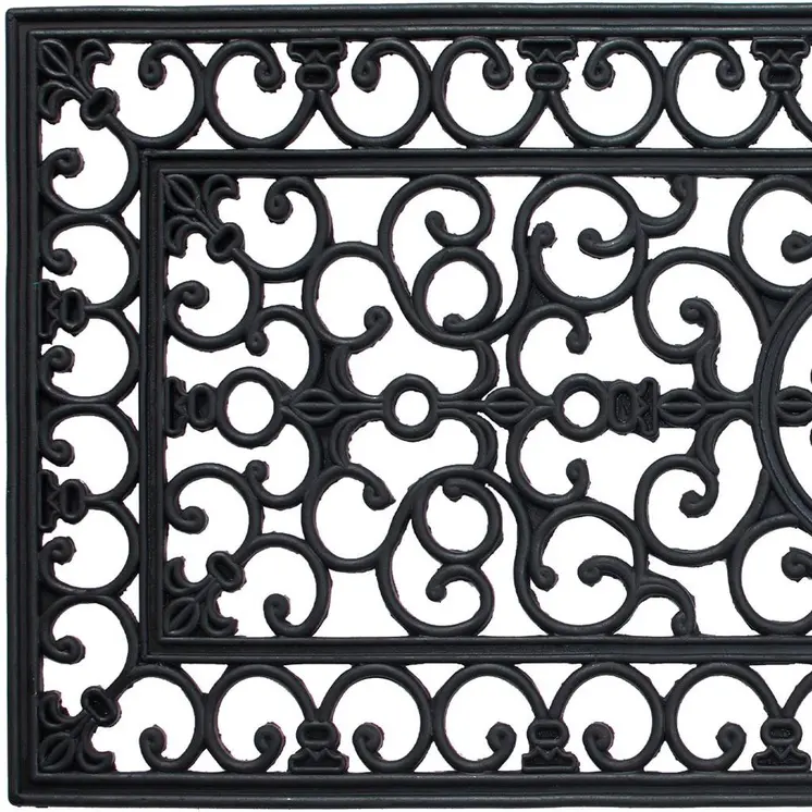 17" X 41" Black Scrollwork Outdoor Rubber Door Mat