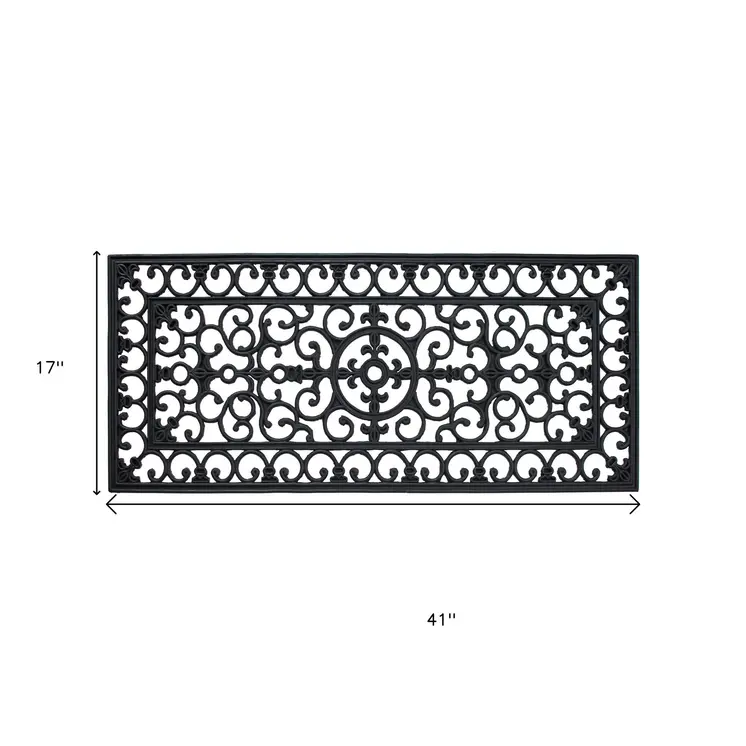 17" X 41" Black Scrollwork Outdoor Rubber Door Mat