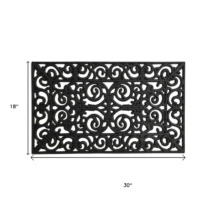 18" X 30" Black Scrollwork Outdoor Rubber Door Mat