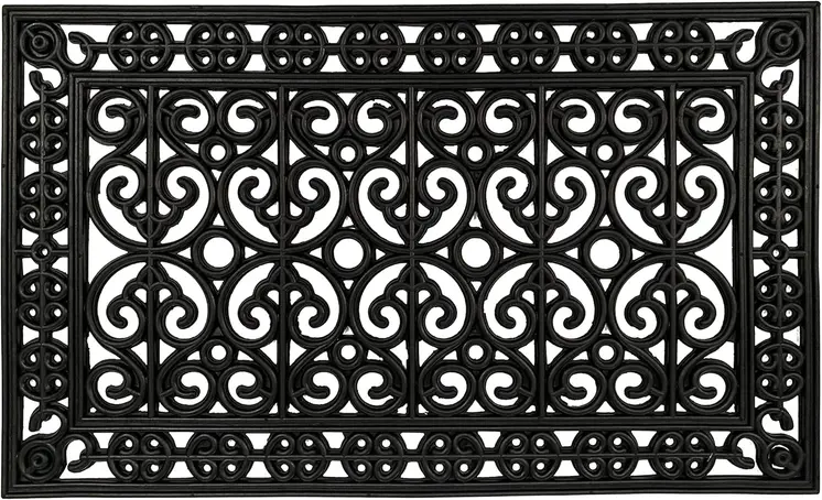 18" X 30" Black Scrollwork Outdoor Rubber Door Mat