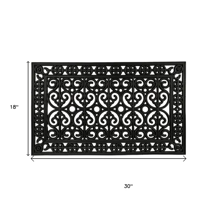 18" X 30" Black Scrollwork Outdoor Rubber Door Mat