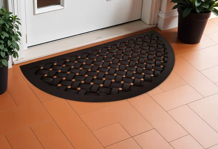 20" X 36" Black Lattice Semi Circle Outdoor Rubber Door Mat