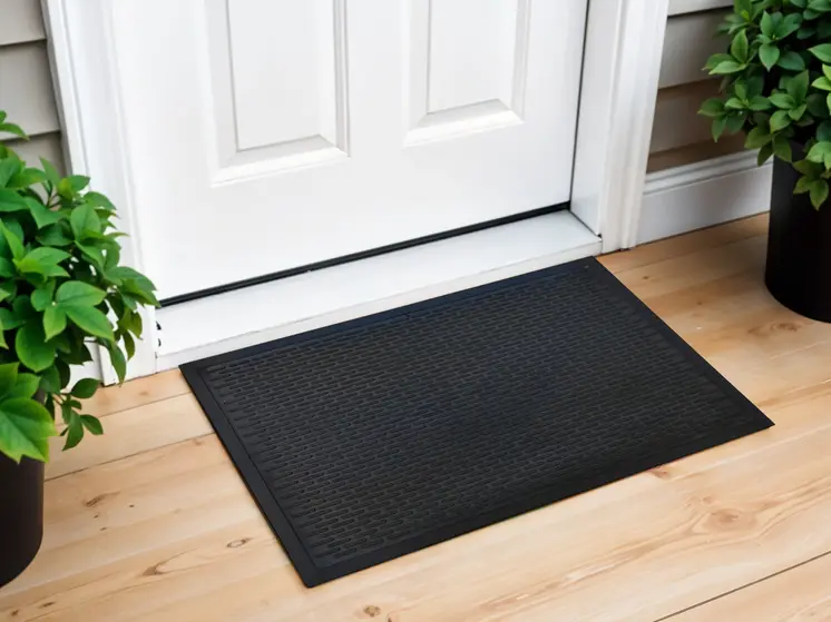 22" X 34" Black Ridged Lines Outdoor Rubber Door Mat