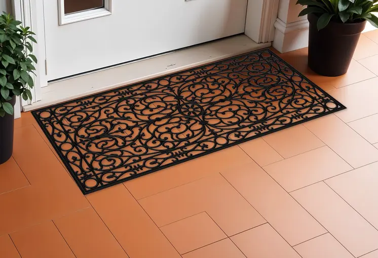 22" X 48" Black Scrollwork Outdoor Rubber Door Mat