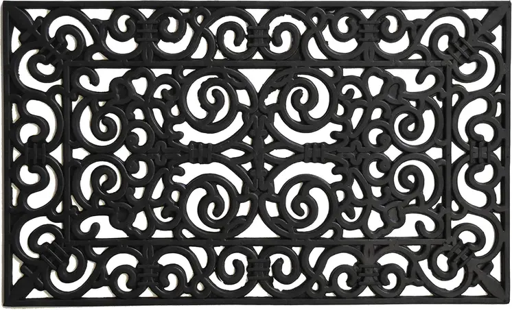 24" X 36" Black Scrollwork Outdoor Rubber Door Mat