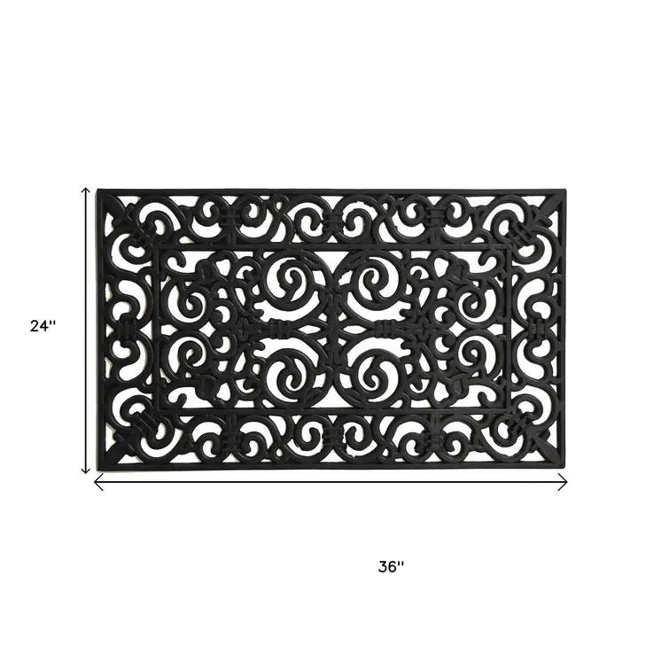 24" X 36" Black Scrollwork Outdoor Rubber Door Mat