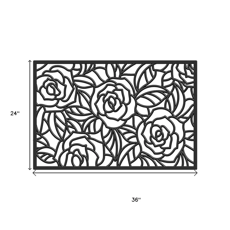 24" X 36" Black Floral Outdoor Rubber Door Mat