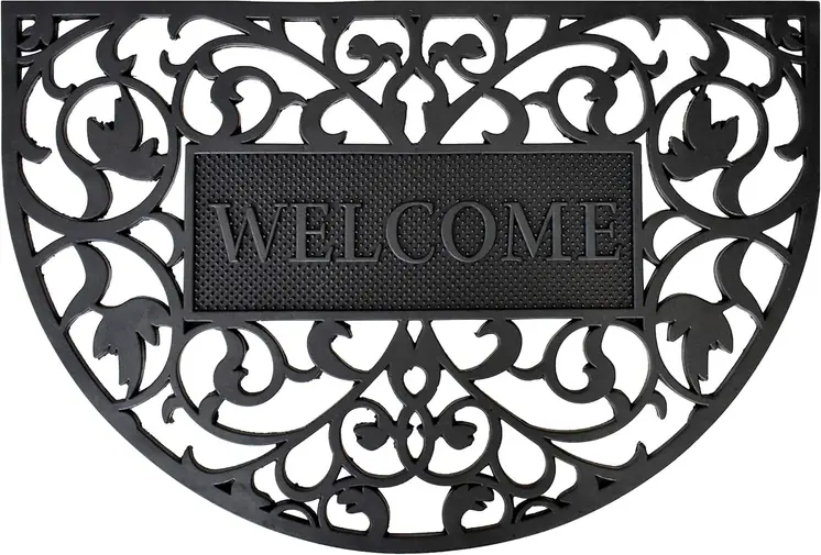 24" X 36" Black Scrollwork Welcome Semi Circle Outdoor Rubber Door Mat