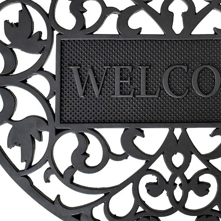 24" X 36" Black Scrollwork Welcome Semi Circle Outdoor Rubber Door Mat