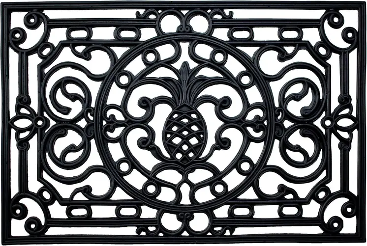 24" X 36" Black Pineapple And Scrollwork Outdoor Rubber Door Mat