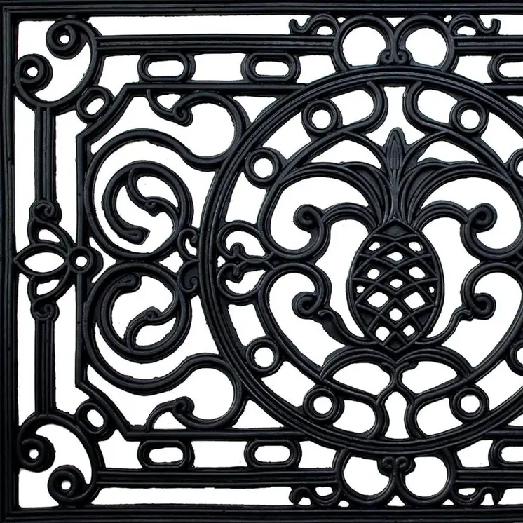 24" X 36" Black Pineapple And Scrollwork Outdoor Rubber Door Mat