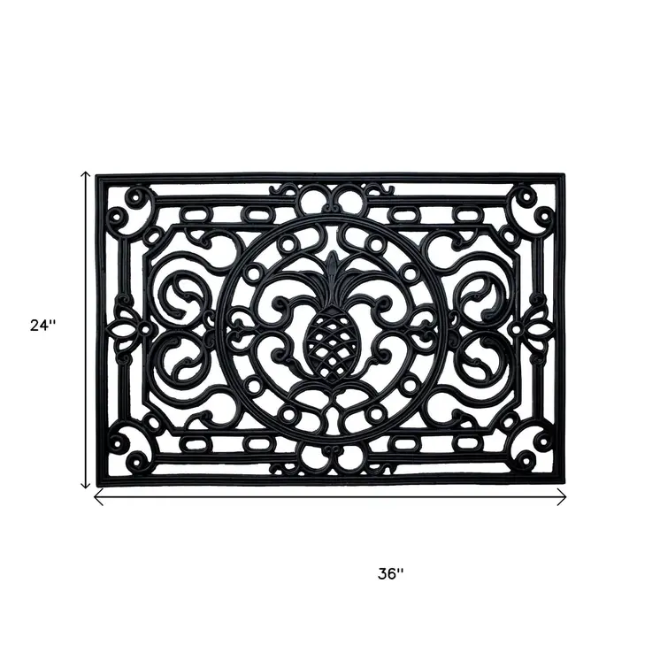 24" X 36" Black Pineapple And Scrollwork Outdoor Rubber Door Mat