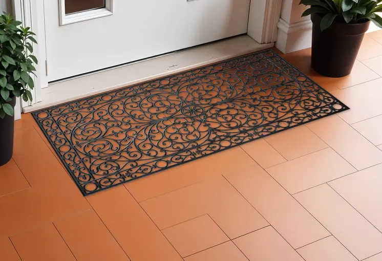 36" X 72" Black Scrollwork Outdoor Rubber Door Mat