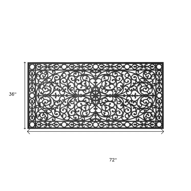 36" X 72" Black Scrollwork Outdoor Rubber Door Mat