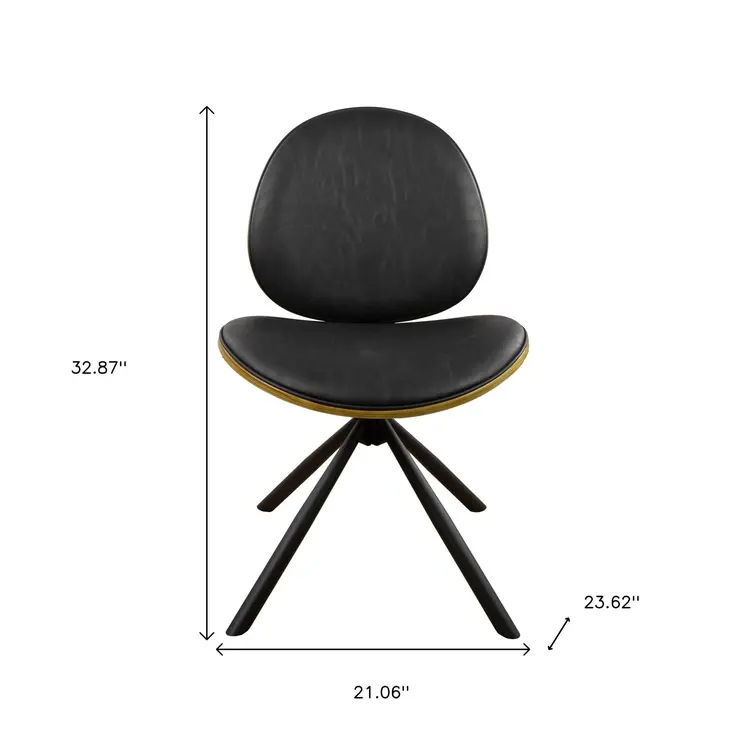 Black Upholstered Faux Leather And Metal Dining Side Chair