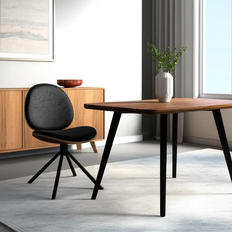 Black Upholstered Faux Leather And Metal Dining Side Chair