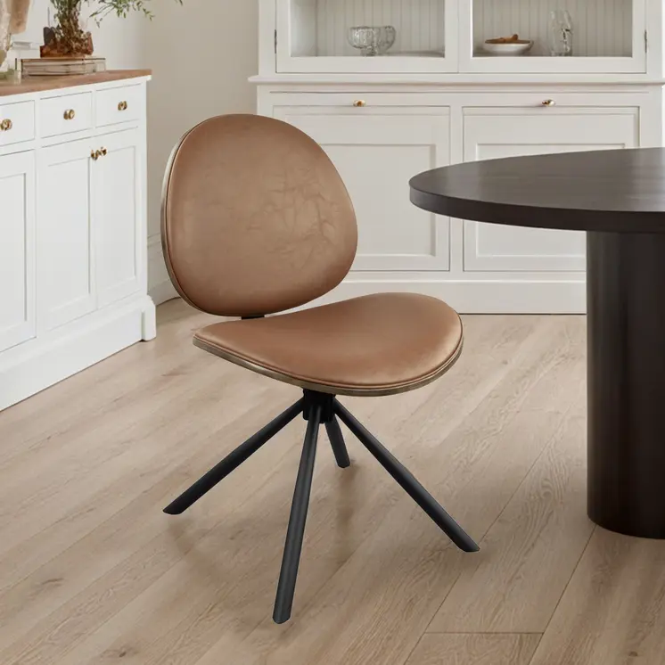 Brown and Black Faux Leather And Metal Dining Side Chair