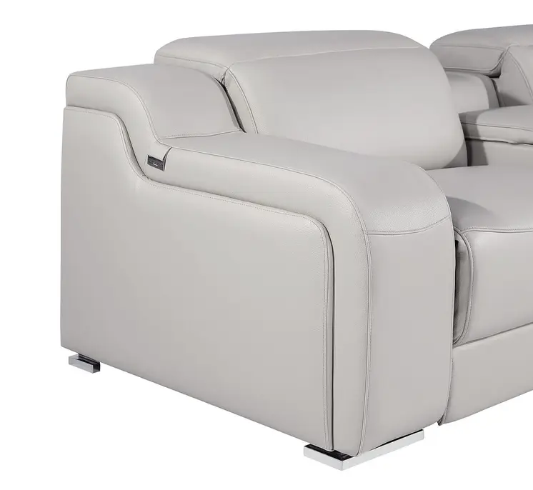 Light Gray Italian Leather Power Reclining U Shaped Twelve Piece Corner Sectional With Console