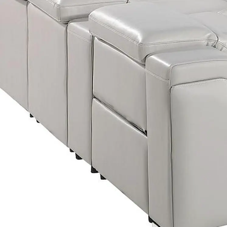 Light Gray Italian Leather Power Reclining U Shaped Twelve Piece Corner Sectional With Console