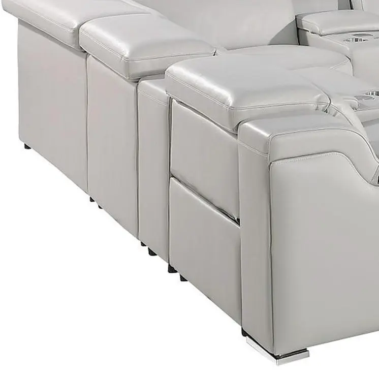 Light Gray Italian Leather Power Reclining U Shaped Twelve Piece Corner Sectional With Console