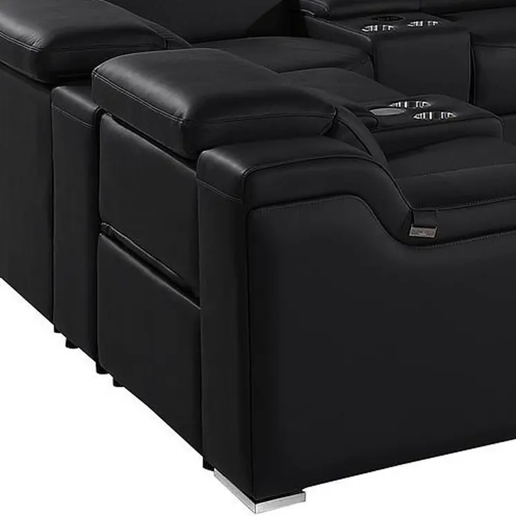 Black Italian Leather Power Reclining U Shaped Twelve Piece Corner Sectional With Console