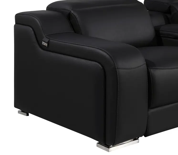 Black Italian Leather Power Reclining U Shaped Eight Piece Corner Sectional With Console