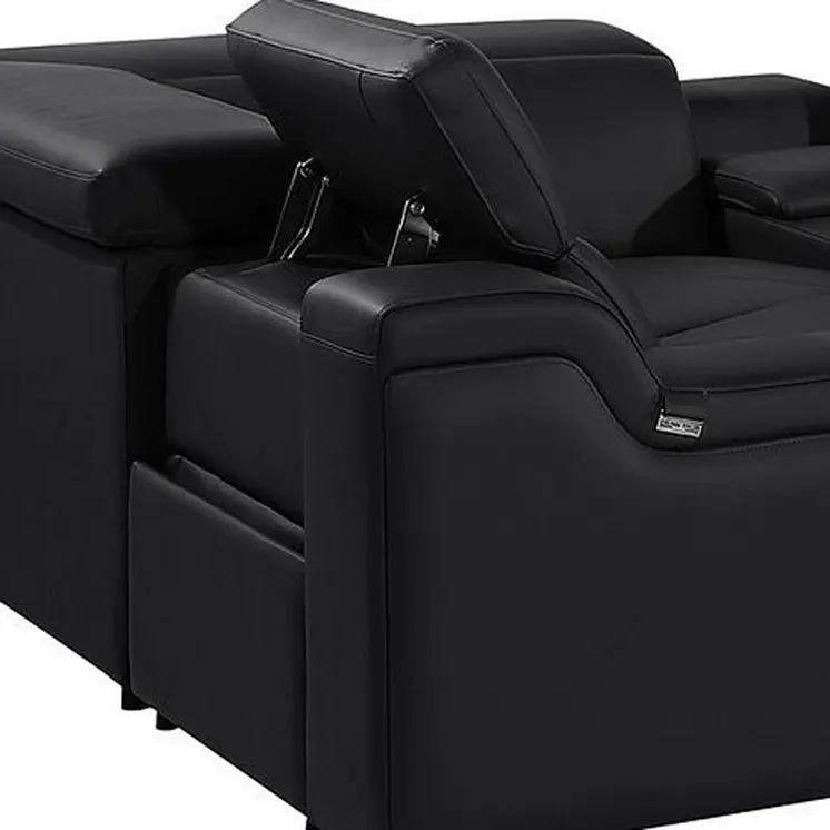 Black Italian Leather Power Reclining U Shaped Eight Piece Corner Sectional With Console