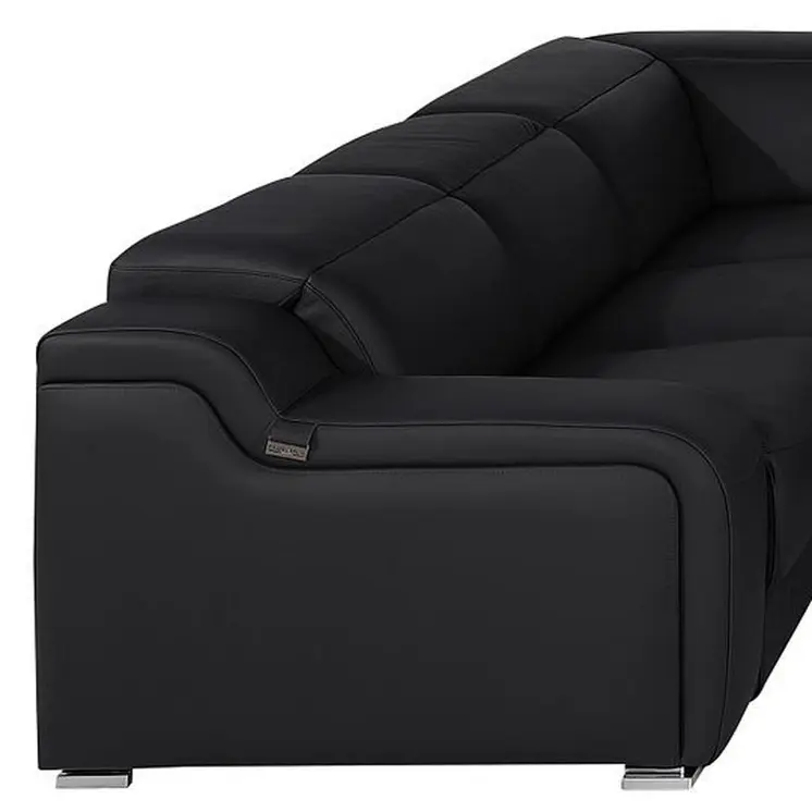 Black Italian Leather Power Reclining U Shaped Eight Piece Corner Sectional With Console