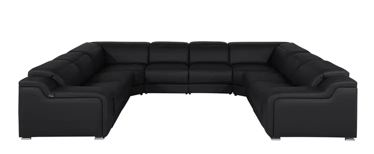 Black Italian Leather Power Reclining U Shaped Eight Piece Corner Sectional With Console