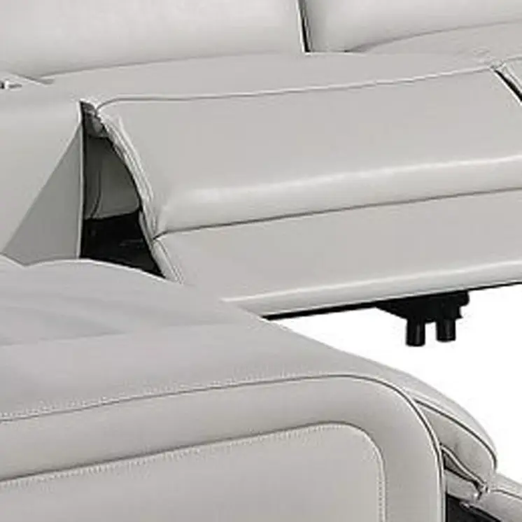 Light Gray Italian Leather Power Reclining U Shaped Ten Piece Corner Sectional With Console