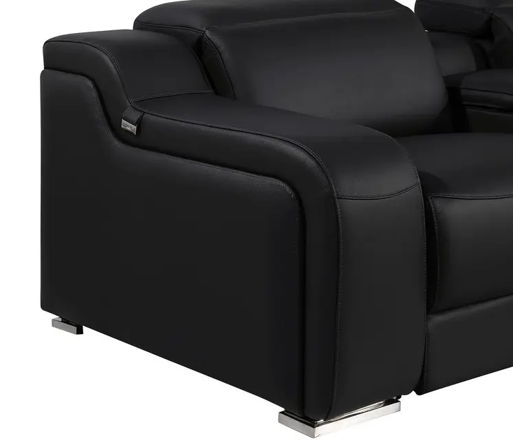 Black Italian Leather Power Reclining U Shaped Ten Piece Corner Sectional With Console