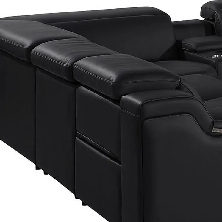 Black Italian Leather Power Reclining U Shaped Ten Piece Corner Sectional With Console