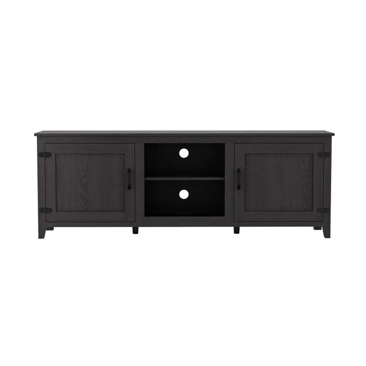 70" Black Wood Enclosed and Open Storage TV Stand