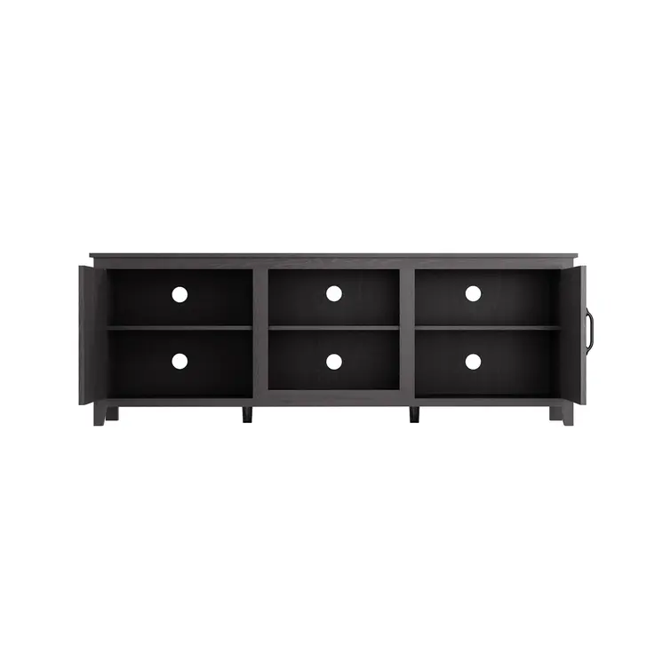 70" Black Wood Enclosed and Open Storage TV Stand