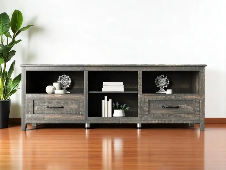 70" Dark Brown Wood Enclosed and Open Storage TV Stand