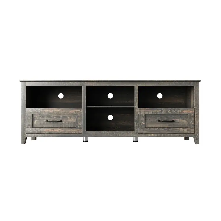70" Dark Brown Wood Enclosed and Open Storage TV Stand