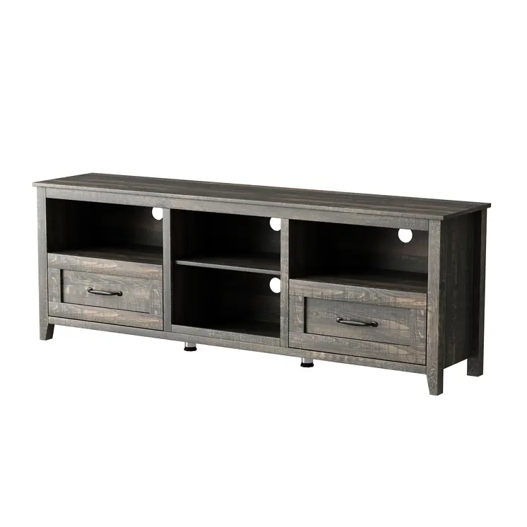 70" Dark Brown Wood Enclosed and Open Storage TV Stand
