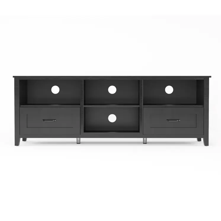 70" Black Wood Enclosed and Open Storage TV Stand