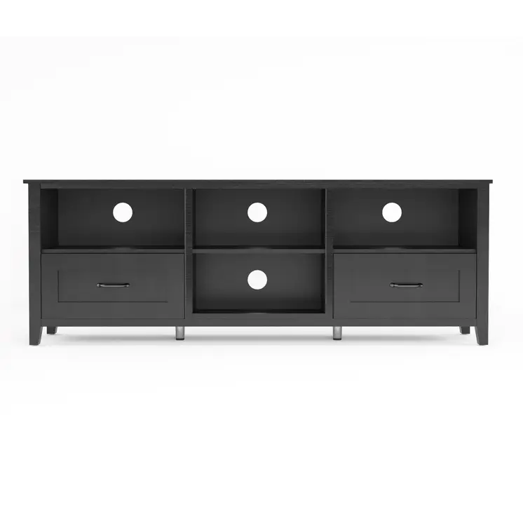 70" Black Wood Enclosed and Open Storage TV Stand