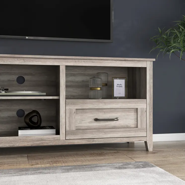70" Gray Wood Enclosed and Open Storage TV Stand