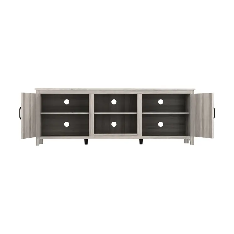 70" Gray Wood Enclosed and Open Storage TV Stand
