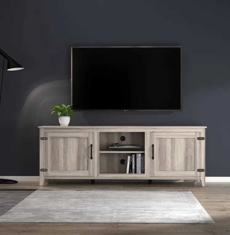 70" Gray Wood Enclosed and Open Storage TV Stand
