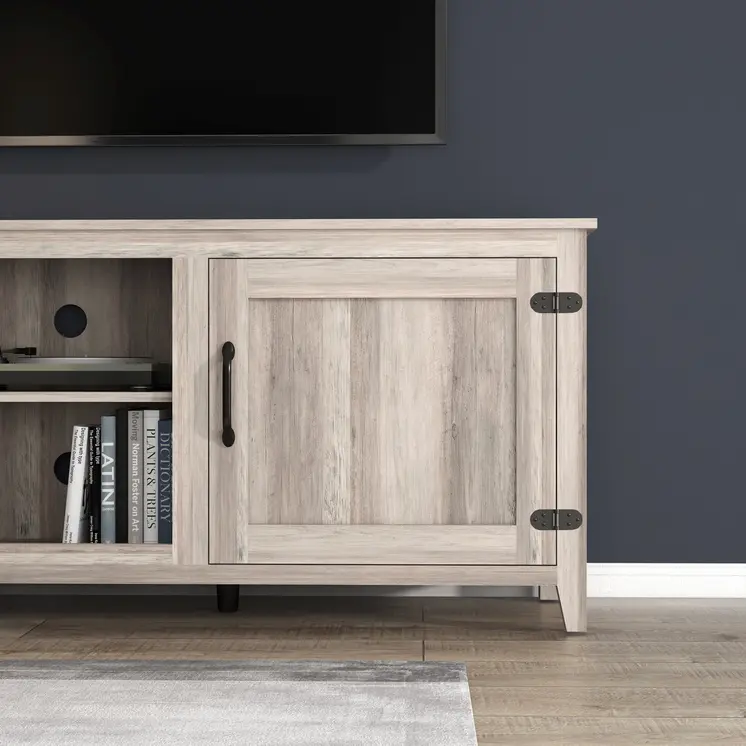 70" Gray Wood Enclosed and Open Storage TV Stand