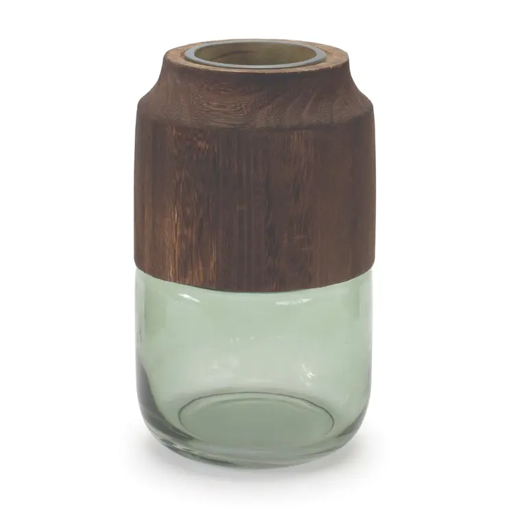 9" Green And Brown Round Glass Table Vase