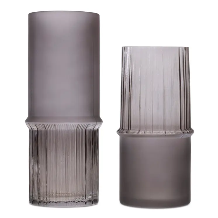 Set of Two Gray Round Glass Table Vase