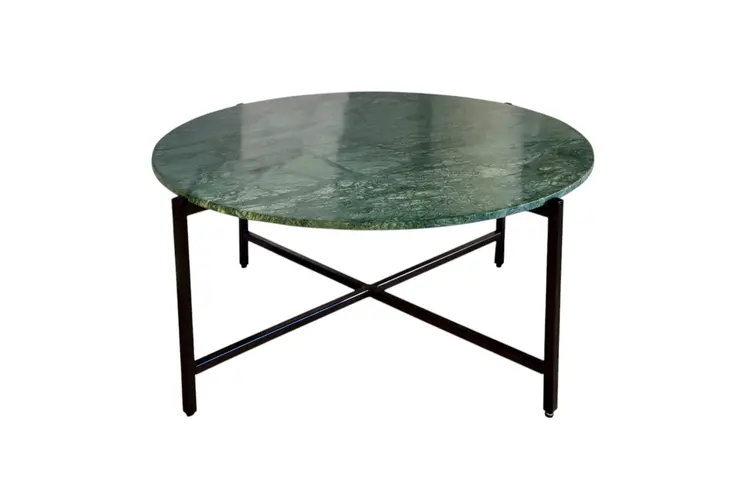 32" Green and Charcoal Genuine Marble Round Coffee Table