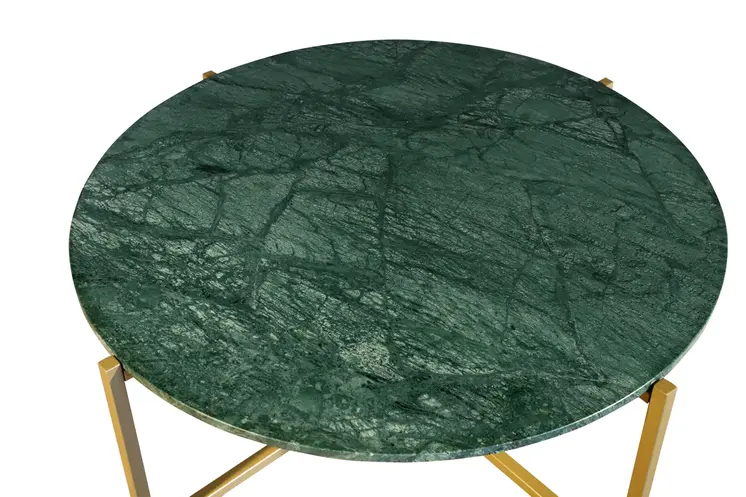 32" Green and Gold Genuine Marble and Metal Round Coffee Table