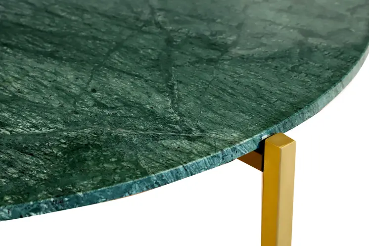 32" Green and Gold Genuine Marble and Metal Round Coffee Table