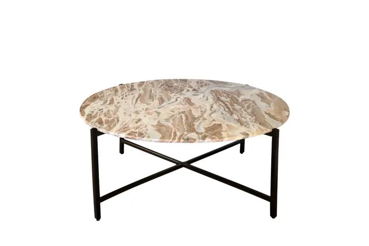 32" Brown and Charcoal Genuine Marble Round Coffee Table