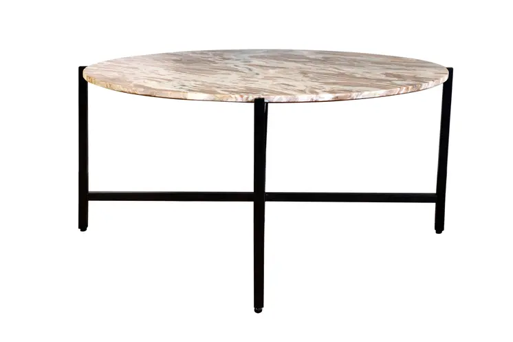 32" Brown and Charcoal Genuine Marble Round Coffee Table